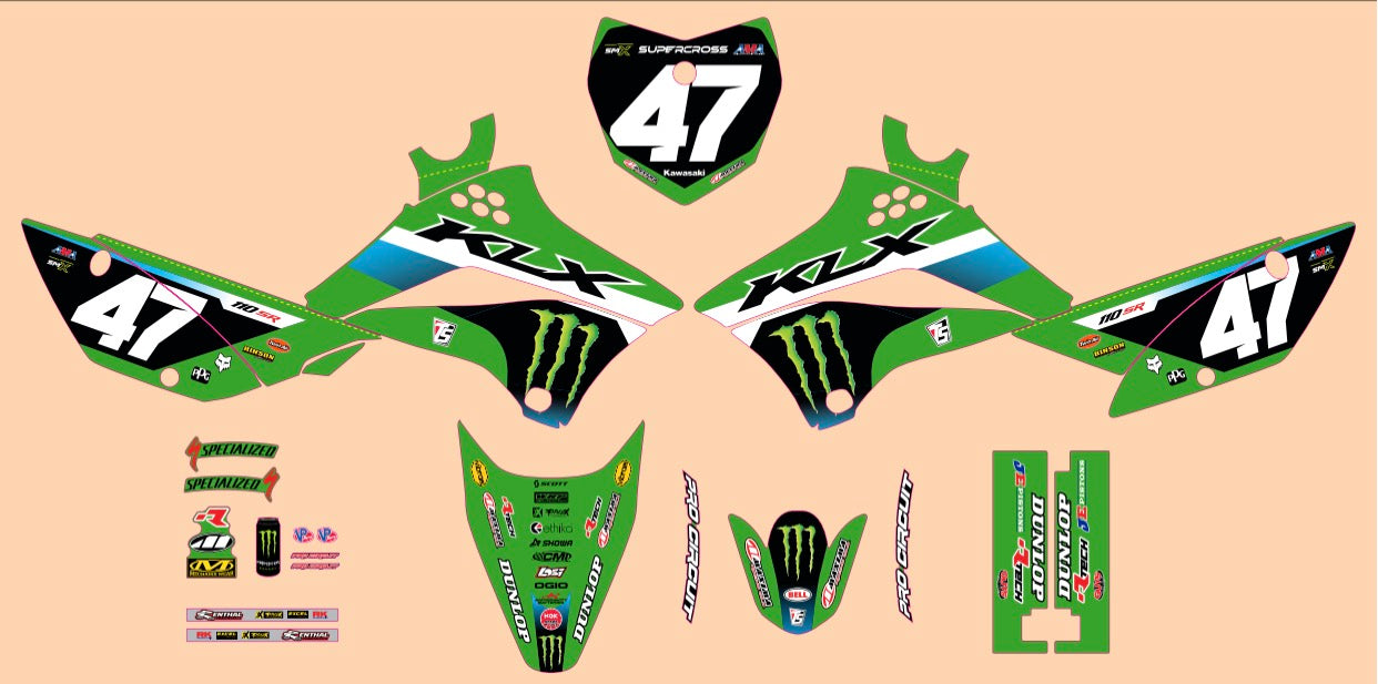 KAWASAKI GRAPHICS KIT 10-26 KLX110 KLX110L PRO CIRCUIT RACE TEAM