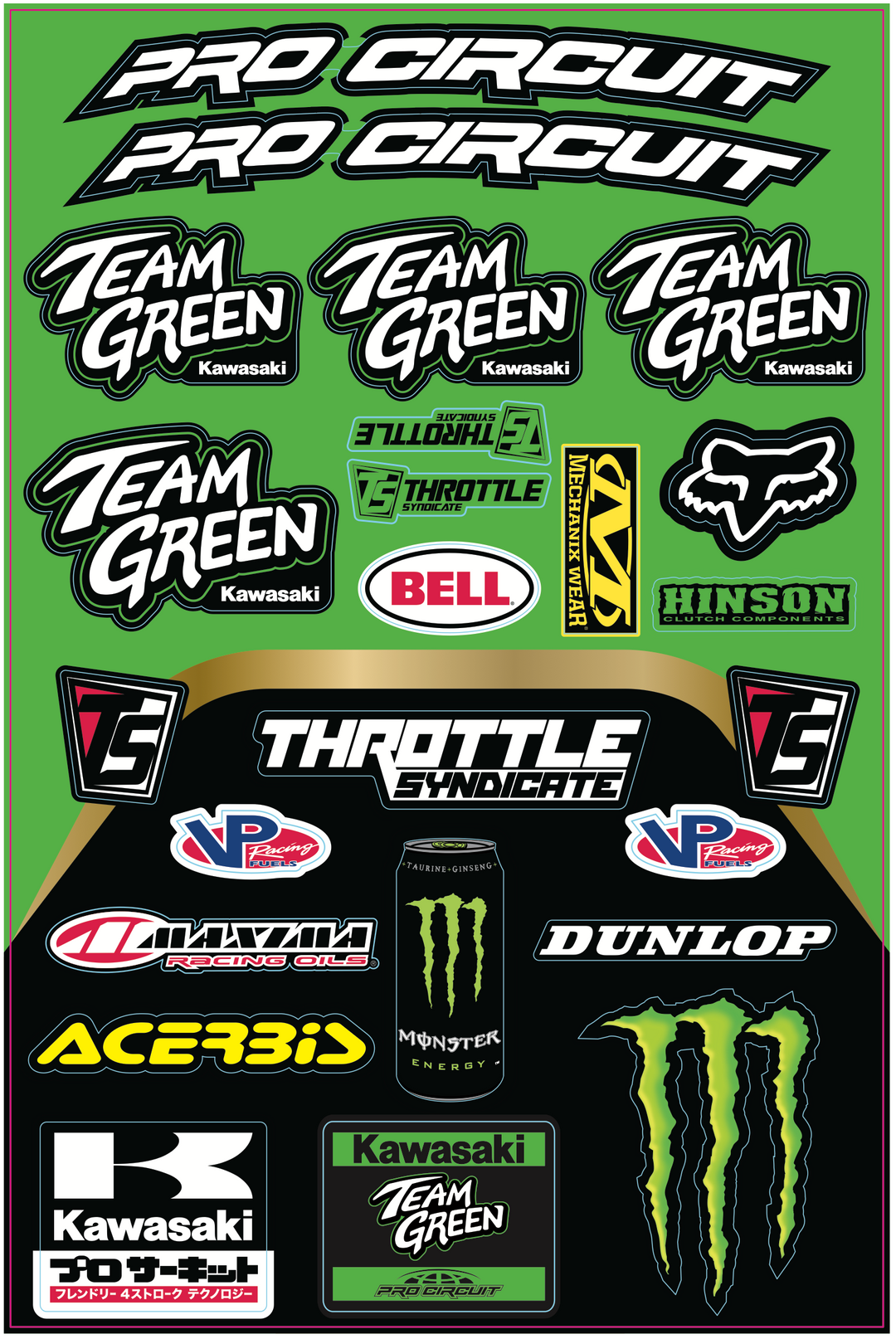 TEAM GREEN LOGO DECAL SHEET V.2 – Throttle Syndicate