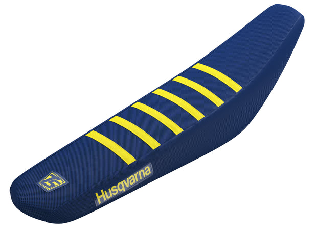 HUSQVARNA 3 PANEL FACTORY ISSUE SEAT COVER - BLUE / YELLOW