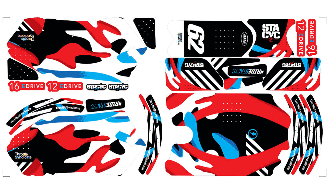 STACYC LIQUID CUSTOM GRAPHIC KIT - RED / BLUE – Throttle Syndicate